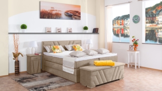 Meisterbetten Boxspringbett Terz 140x200 in DS-Beige, Matratzenbezug Nano, Komfortschaum-Topper