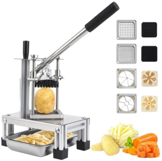 GarveeMore Pommesschneider Pommesschneider Edelstahl Pommes-Frites-Schneider mit 4 Ersatzklingen, Gemüse-Obst-Hacker für Kartoffeln,Zwiebeln,Karotten,Gurken,55x26x16cm