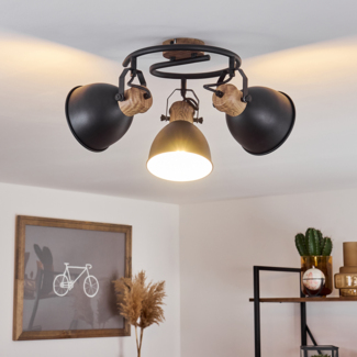 hofstein Deckenleuchte »Verago« Deckenlampe im Industrial- Style aus Metall schwarz/braun, ohne Leuchtmittel, 3xE27, ØSchirm 15cm, Höhe 28cm, dreh-/schwenkbar