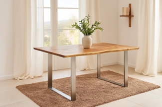 SAM® Baumkantentisch Quarto, Akazienholz, Baumkante, Metallgestell U-Form, bis 3 Meter