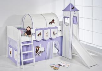 Lilokids 'Ida 4106' Spielbett 90 x 200 cm, Pirat Schwarz Weiß, Kiefer massiv, mit Turm, Rutsche und Vorhang