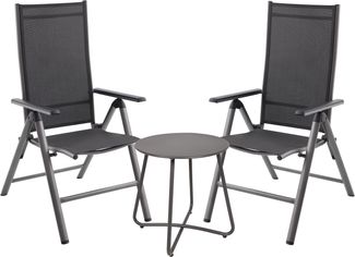 Balkonmöbel-Set INES 3-tlg. - Kunststoff, Schwarz | Balkon-Set Gartenmöbel-Set Sitzgruppe für Balkon Balkonstuhl Balkontisch