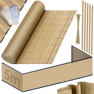 KESSER® PVC Sichtschutzmatte Sichtschutzzaun Balkonverkleidung Windschutz verstärkte Lamellen für Garten Balkon & Terrasse Balkonumrandung inkl Kabelbindern, Abdeckung & Handschuhe 80 x 500 cm, Bambus