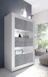 Vitrine BASIC weiß Hochglanz lack Beton Anrichte Glas 102 cm