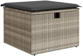 vidaXL Gartenhocker mit Kissen Hellgrau 55x55x37 cm Poly Rattan 366180