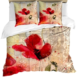 Abakuhaus Bettwäsche Milbensicher Allergiker geeignet mit Kissenbezügen, Microfaser, Mohnblumen Retro Blumenmuster