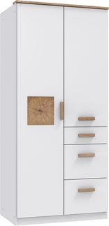 Kleiderschrank Gotland in Weiß mit Plankeneiche und Hirnholz - Drehtürenschrank in verschiedenen Varianten wählbar - Kleiderschrank 2 türig