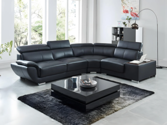 Vente-unique - Ecksofa Leder - Ecke Rechts - Schwarz - NAHIA