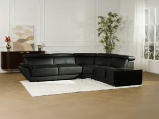 Vente-unique - Ecksofa Leder - Ecke Rechts - Schwarz - NAHIA