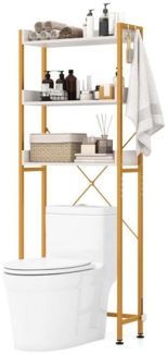 COSTWAY Badregal, Toilettenregal platzsparend, mit 3 Ablagen & 4 Haken, 164cm