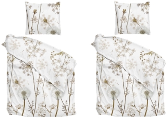 Heckett and Lane Bettwäsche 2er Set WILLA, 135 x 200 cm, Weiß, Beige, Baumwolle, mit Reißverschluss