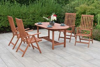 Vitoria Gartenmöbel Set 5tlg, 4 Klappsessel, Ausziehtisch 160 (210) x 90 cm