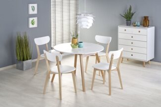 designimpex Esstisch Design HAR-111 Tisch Weiß matt - Honigeiche rund ausziehbar 102-142cm