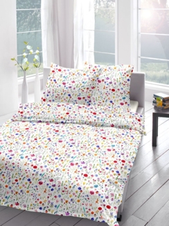 Sympathica Satin Bettwäsche Blümchen Blumenwiese Streublümchen weiß bunt 4420-20