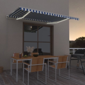 vidaXL Markise Manuell Einziehbar mit LED 400x350 cm Blau und Weiß 3068981