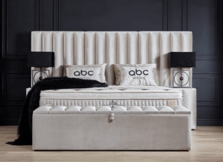 abc bedding Boxspringbett Komfortbett OSCAR mit Samt in Creme Beige, Voll-orthopädisches Schlafsystem inklusive Bettkasten