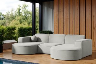 Garten Ecksofa U-Form SUNDAY in wetterfester Stoff ART-N Hellgrau