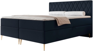 Selsey 'Caresso' Boxspringbett mit Bonellmatratze, Topper, Velours, dunkelblau, 140x200 cm