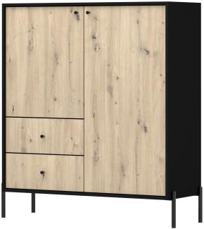 Selsey 'Raviero' Highboard mit 2 Schubladen, schwarz/Artisan Eiche, ca. 138 x 100 x 40 cm