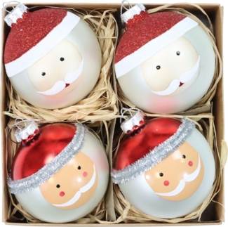 Weihnachtskugeln Weihnachtsmann – 4er Set Glaskugeln mit festlichem Motiv