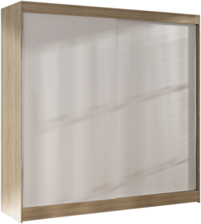 Kleiderschrank Basti X 200 cm - Schwebetürenschrank mit Kleiderstange und Einlegeboden, Schlafzimmerschrank mit 2 Türen, Schiebetürenschrank 200 x 215 x 58 cm (Sonoma/Weiß)