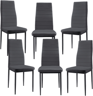 en.casa 6x Esszimmerstuhl, Polsterstuhl, dunkelgrau, aus PU-Kunstleder