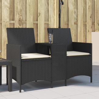 vidaXL Gartensofa 2-Sitzer mit Tisch und Kissen Schwarz Poly Rattan 4003884