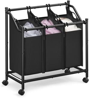 Songmics Wäschekorb mit Rollen, Wäschesammler mit 3 abnehmbaren Wäschesäcken, Wäschewagen, für Waschküche Schlafzimmer Badezimmer, 3 x 45 L, tintenschwarz