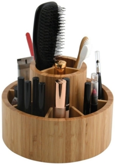 MSV Make-Up Organizer ISALYS, drehbarer Aufbewahrungsständer für Kosmetik und Schminkutensilien, Stifte und Büromaterial, Bambus, rund, 360° rotierend, 11 Aufbewahrungsfächer, 20x15,3 cm, Farbe natur