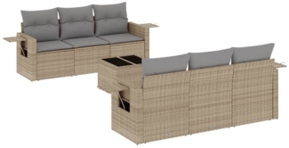 vidaXL 7-tlg. Garten-Sofagarnitur mit Kissen Beige Poly Rattan 3219908