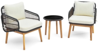 KOMFOTTEU Balkonset, (Set, 3-tlg), Polyrattan Bistrotisch mit Glasplatte