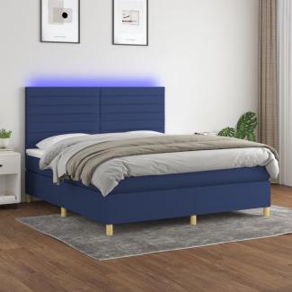 vidaXL Boxspringbett mit Matratze & LED Blau 160x200 cm Stoff 3135531