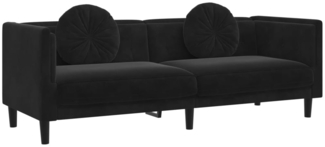 vidaXL Sofa mit Kissen 3-Sitzer Schwarz Samt 372647