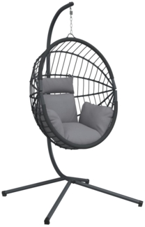 vidaXL Hängesessel Ei-Design mit Ständer Grau Rattan und Stahl 4007407