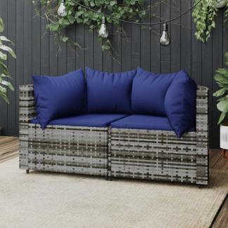 vidaXL Garten-Ecksofas mit Kissen 2 Stk. Grau Poly Rattan