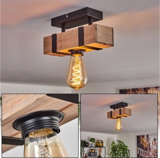 hofstein Deckenleuchte moderne Deckenlampe aus Metall/Holz in Schwarz/Natur, ohne Leuchtmittel, im industrial Design mit Holzbalken, 1 x E27, ohne Leuchtmittel