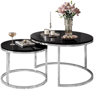 Lookway Couchtisch CIRI 2in1 Hochglanz Chrom Gestell Runder Tisch (2er Set)