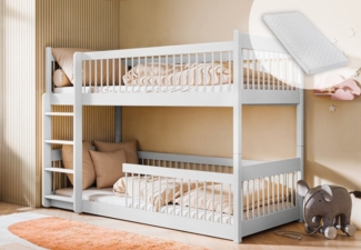Kids Collective Kinderbett Hochbett Etagenbett 80x180, 90x190, 90x200 cm, umbaubar zu 2 Betten​ (mit abgerundeten Kanten), 90x190 cm von 4. bis 18. Lebensjahr, Weiß mit 2 Matratzen​