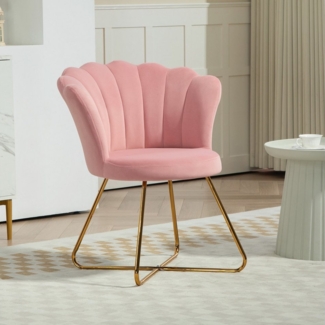 HOMCOM Relaxsessel Loungesessel mit Armlehnen, Metallbeine (Schminkstuhl, 1-St, Sessel), Polstersessel für Wohnzimmer, Schlafzimmer Rosa