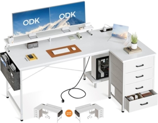 ODK Eckschreibtisch mit Stauraum, weiß, 160 x 80 x 84,7 cm