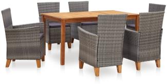 vidaXL 7-tlg. Garten-Essgruppe Poly Rattan und Massivholz Akazie Grau 46001