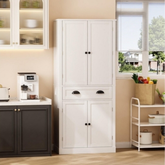 Ulife Mehrzweckschrank Hochschrank Vorratsschrank Küchenschrank mit 4 Türen und 1 Schublade mit verstellbare Ablagen, B80/T40/H182 cm