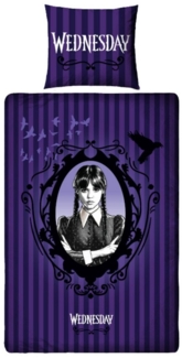 MTOnlinehandel Bettwäsche Wednesday Gothic Chic • Wende- Motiv für Teenager • Netflix, Mikrofaser, 2 teilig, 80 x 80 x 135 cmx200 cm • Nevermore Academy • Adams Family
