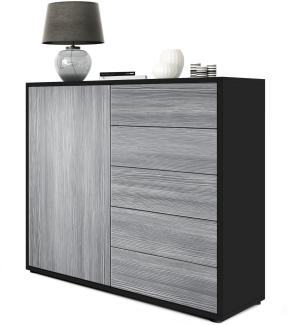 Vladon Sideboard Ben V2, Kommode mit 1 Tür und 5 Schubladen, Schwarz matt/Avola-Anthrazit (79 x 74 x 36 cm)