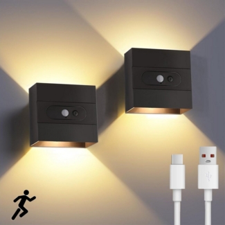 oyajia LED Wandleuchte 2 Stück Kabellose Wandlampe mit Bewegungsmelder, Up and Down Wandlampe, LED fest integriert, Warmweiß, Akku Wandleucht Innen für Kinderzimmer Schlafzimmer Flur