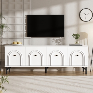Merax 160 cm TV-Schrank mit 4-türiges – Soft-Close-Scharniere – Perfekt für Wohnzimmer und Entertainment-Bereich, Weiß