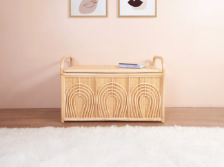 Vente-unique - Aufbewahrungstruhe aus geflochtenem Rattan - 91 x 48 x 58 cm - Natur - LUMORA