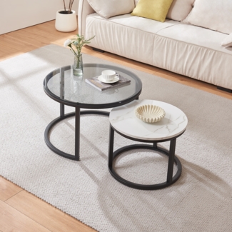 Couchtisch 2er Set Kokkola Rauchglas/Marmoroptik, weiß [en. casa]