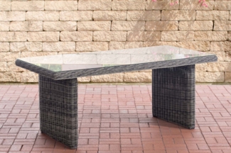 CLP Polyrattan Garten Esstisch Fontana 180 x 90 cm mit einer Tischplatte aus Glas,grau-meliert