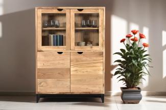 Highboard Vitrine Akazienholz naturfarben massiv 140 x 100 cm Sukhothai 134966615